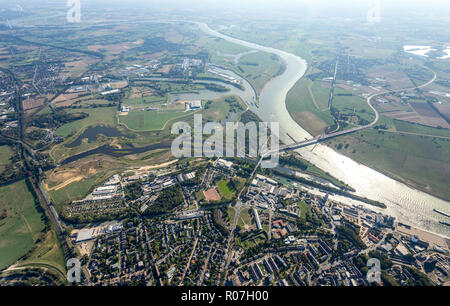 Vue aérienne, Lippedelta, nouvelle bouche, marée basse, bancs de sable, rivière, bouche dans le Rhin, Fusternberg, Wesel, Ruhr, Bas-rhin, Rhénanie du Nord-Westphalie Banque D'Images