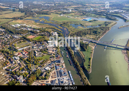 Photographie aérienne, Lippedelta, DeltaPort, nouvelle embouchure de la Lippe, Wesel Niederrhein harbour, Port, marée basse, bancs de sable, rivière, bouche dans le Rhin, Banque D'Images