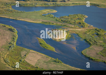 Vue aérienne, Lippedelta, nouvelle embouchure de la bouche, marée basse, bancs de sable, rivière, bouche dans le Rhin, Lippedorf, Wesel, Ruhr, Niederrhein, Amérique du Rhin Banque D'Images