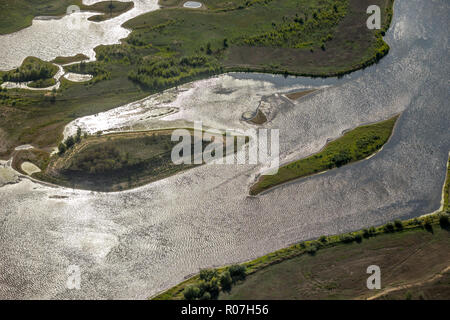 Vue aérienne, Lippedelta, nouvelle embouchure de la bouche, marée basse, bancs de sable, rivière, bouche dans le Rhin, Lippedorf, Wesel, Ruhr, Niederrhein, Amérique du Rhin Banque D'Images