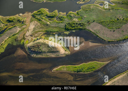 Vue aérienne, Lippedelta, nouvelle embouchure de la bouche, marée basse, bancs de sable, rivière, bouche dans le Rhin, Lippedorf, Wesel, Ruhr, Niederrhein, Amérique du Rhin Banque D'Images