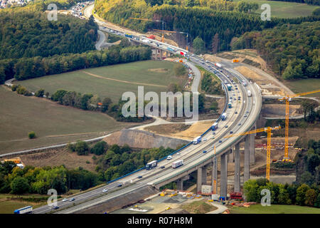 Vue aérienne, pont de l'autoroute A45, pont, pont-route, la réparation, la ligne du Sauerland, Heckebach près de Bonn, Bonn, Siegerland, Düren, N Banque D'Images