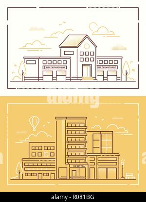 Service d'incendie et de l'hôpital - ensemble de style de conception en ligne illustrations vectorielles Illustration de Vecteur