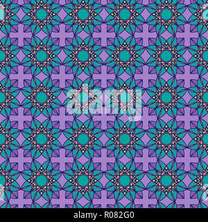 Seamless abstract pattern se composent de mandala de décoration dans des tons violet et turquoise sur l'arrière-plan, muet comme vecteur d'une texture de tissu Illustration de Vecteur