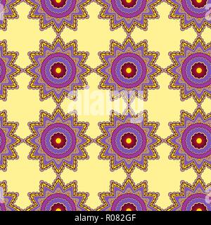 Motif délicat avec abstract fleurs décoratives dans des tons violet et jaune sur le fond clair, direct vecteur comme une texture de tissu Illustration de Vecteur