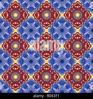 Seamless abstract pattern se composent de mandala de décoration en bleu, rouge et beige sur les teintes fond pâle, vecteur comme une texture de tissu Illustration de Vecteur
