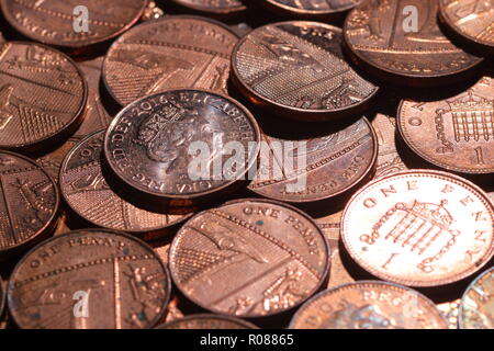 Un tas d'un pence coins Banque D'Images