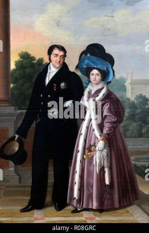 Fernando VII. Portrait du roi Ferdinand VII d'Espagne (1784-1833) et sa femme Maria Cristina par Luis de la Cruz y Rios (1776-1853), huile sur toile, 1832 Banque D'Images