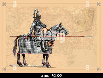 Cataphracte parthe. L'illustration de livres. Banque D'Images