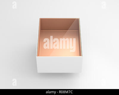 Boîte blanche maquette sous blister avec fenêtre transparente et carton à l'intérieur d'or dans le Light Studio, 3D Rendering