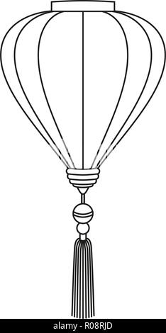 Les dessins au trait noir et blanc lampe chinoise Illustration de Vecteur