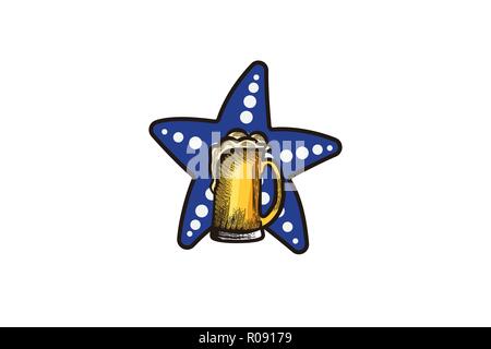 Étoiles de mer et d'un verre de bière, de la brasserie dessins de logos Inspiration isolé sur fond blanc Illustration de Vecteur