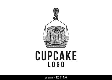 Fondue à la main cupcake, grue et dessins de logos Inspiration isolé sur fond blanc Illustration de Vecteur