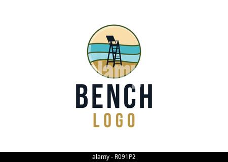 Sur banc de plage, plage guard dessins de logos Inspiration isolé sur fond blanc Illustration de Vecteur