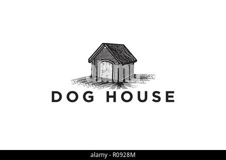 Hand drawn dog house dessins de logos Inspiration isolé sur fond blanc Illustration de Vecteur