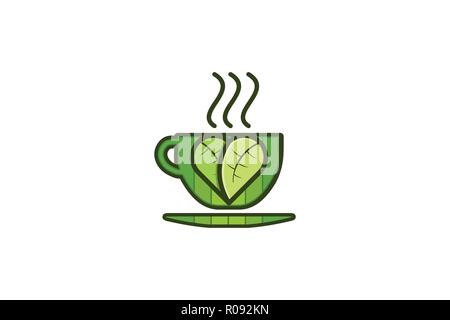 Tasse de thé vert, d'amour, dessins de la feuille d'Inspiration isolé sur fond blanc Illustration de Vecteur