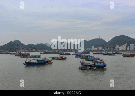 Vue sur la baie à l'ile de cat ba, la baie d'Ha Long, Vietnam Banque D'Images