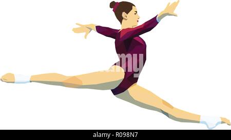 Split jump femme gymnaste en gymnastique artistique illustration polygonales. Illustration de Vecteur