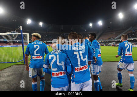 Stadio San Paolo, Naples, Italie. Nov 2, 2018. Football Serie A, Naples contre Empoli, Dries Mertens de Naples célèbre marquant son tour du chapeau dans la victoire de 5-1 : Action Crédit Plus Sport/Alamy Live News Banque D'Images
