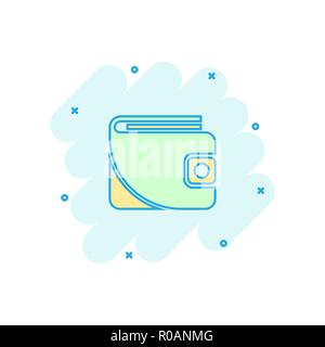 Cartoon Vector wallet icône dans le style comique. Bourse d'argent signer illustration pictogramme. Secteur du sac d'argent effet splash concept. Illustration de Vecteur