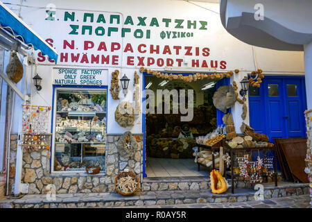 Éponge authentique boutique sur la destination des vacances, Kalymnos, Dodécanèse, grèce, grec, Île, Îles Grecques Banque D'Images