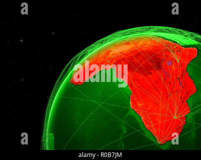 L'Afrique sur terre verte avec réseau représentant les connexions intercontinentales. 3D illustration. Éléments de cette image fournie par la NASA. Banque D'Images