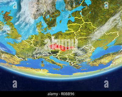 L'ex-Tchécoslovaquie sur modèle réaliste de la planète Terre avec des frontières du pays et très détaillée de la surface de la planète et les nuages. 3D illustration. Éléments o Banque D'Images
