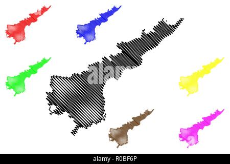 L'Andhra Pradesh (États et territoires de l'union de l'Inde, États fédérés, République de l'Inde) map vector illustration, croquis Gribouillage à l'Andhra Pradesh st Illustration de Vecteur