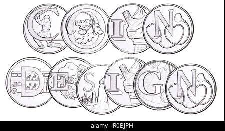La pièce de 10p (AR) à partir de 2018, la série 'alphabet' célébration caractère britannique. L'orthographe de 'Coin Design' Banque D'Images