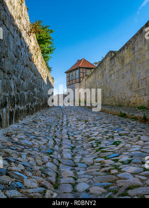 Rue Pavée de Quedlinburg, UNESCO World Heritage, Harz, Saxe-Anhalt, Allemagne, Europe Banque D'Images