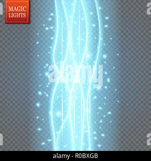 Rayons ronds lueur bleue nuit avec des étincelles sur fond transparent. Effet de lumière vide podium. Disco club de danse. Afficher la partie. Stade du faisceau. Illustration de Vecteur