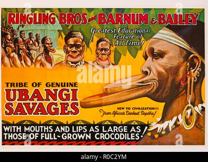 Ringling Bros and Barnum & Bailey, tribu de Sauvages, Urbangi véritable affiche de cirque, lithographie, 1931 Banque D'Images