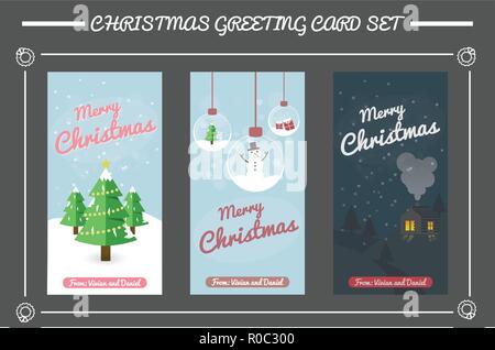 Joyeux Noël ensemble. Collections de cartes de vœux de Noël avec des éléments. Vector illustration Illustration de Vecteur