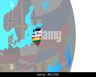 États baltes avec drapeaux nationaux sur globe politique simple. 3D illustration. Banque D'Images