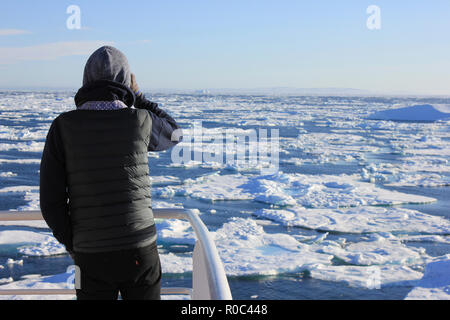 Le regard sur la banquise dans le détroit de Davis, côte est de l'île de Baffin, le Canada vu de l'Amundsen Banque D'Images