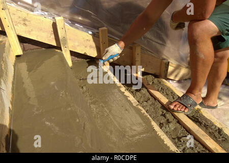 Coffrage en bois pour escalier en béton at construction site 2018 Banque D'Images