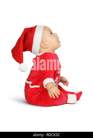 Bébé surprise le Père Noël isoleted sur blanc, side view Banque D'Images