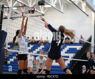 Jeu de volley-ball de l'école secondaire de filles dans une école de sport Banque D'Images