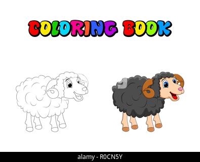 Livre de coloriage cartoon design ram isolé sur fond blanc Illustration de Vecteur