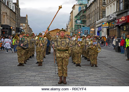 Edinburgh, Royaume-Uni. 3 novembre, 2018. Régiment Royal d'Écosse Marching Band sur Castle Street dans le cadre du Festival de Diwali parade. Credit : Craig Brown/Alamy Live News. Banque D'Images