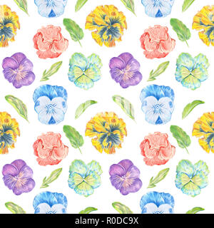 Modèle de fleurs colorées sur aquarelle pensées sur l'arrière-plan Banque D'Images