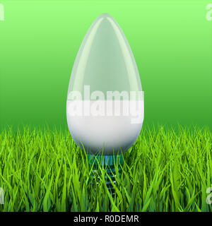 Lampe ampoule LED, l'enregistrement sur l'herbe verte. Le rendu 3D Banque D'Images