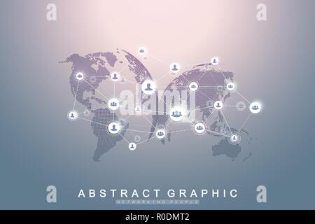 Médias sociaux et marketing de réseau concept sur World Map background. Global business concept et la technologie de l'internet, d'analyse des réseaux. Vector illustration Illustration de Vecteur