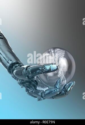 Robotic hand holding sphère avec caducée, illustration conceptuelle. Banque D'Images
