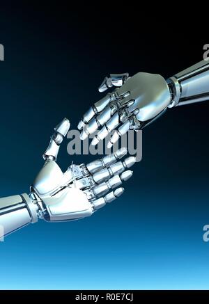 Robots shaking hands, illustration. Banque D'Images