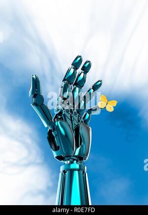 Main robotique avec papillon, l'illustration. Banque D'Images