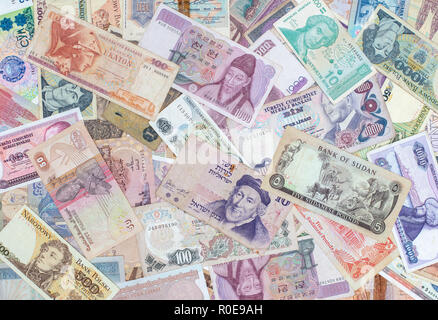 Contexte de l'argent, Gros plan sur les billets de collection du monde entier Banque D'Images