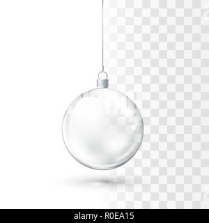 Boule de Noël en verre. Cristal brillant réaliste Noël et la nouvelle année jouet décoration d'arbre. Vector illustration isolé sur fond transparent Illustration de Vecteur