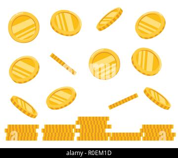 Pile de pièces d'or. Pièces qui tombent. L'icône d'or de l'argent. La croissance, les revenus, les investissements. Télévision vector illustration isolé sur fond blanc. Illustration de Vecteur