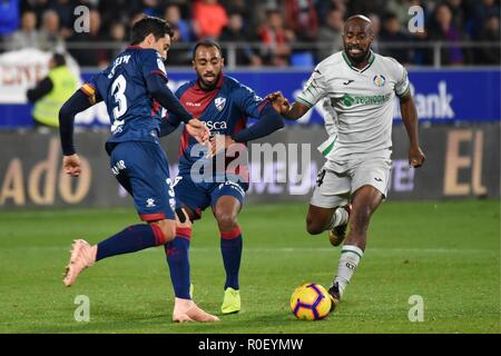 FOOTBALL - Ligue espagnole - HUESCA V GETAFE Foulquier de Getafe en action au cours de la ligue espagnole, la Liga Santander, match de football entre Huesca et Getafe le 4 novembre 2018 à Alcoraz stadium à Huesca, Espagne. (Photo par VerÃ³nica Lacasa/Cordon Cordon) Appuyez sur appuyez sur Banque D'Images